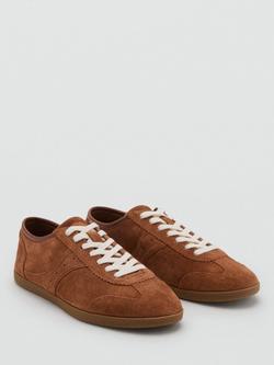 Mango Point Lace Up Suede Trainers,  Medium Brown - view 2, Medium Brown