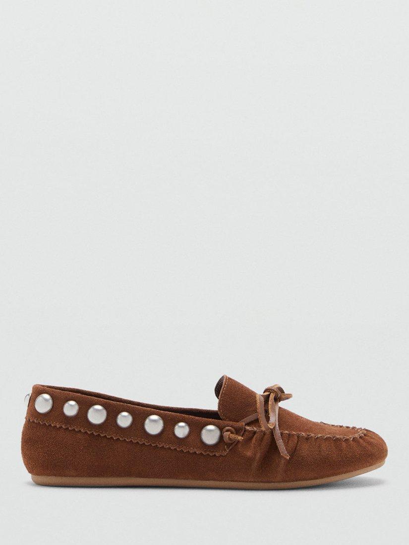 Mango Fiorito Suede Embellished Moccasins, Medium Brown
