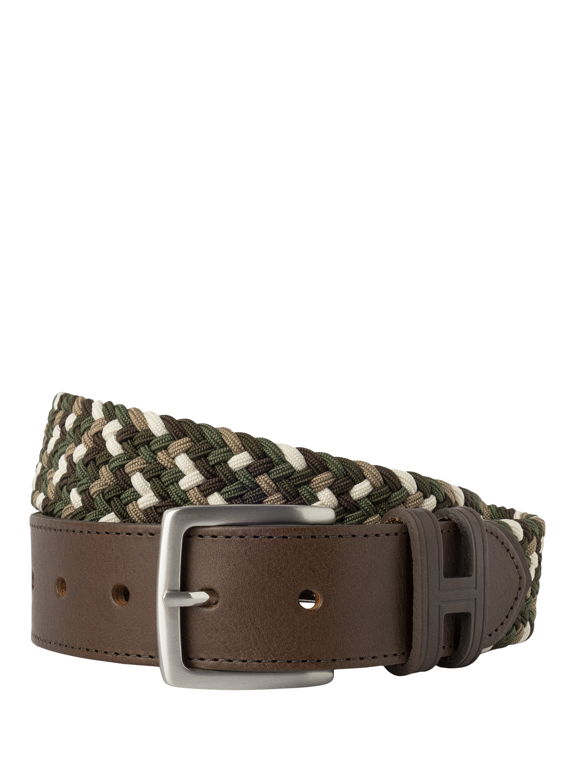 Product image 1 of 4, which shows Hackett London Multicolour Parachute Stretch Belt, Khaki Green, XL