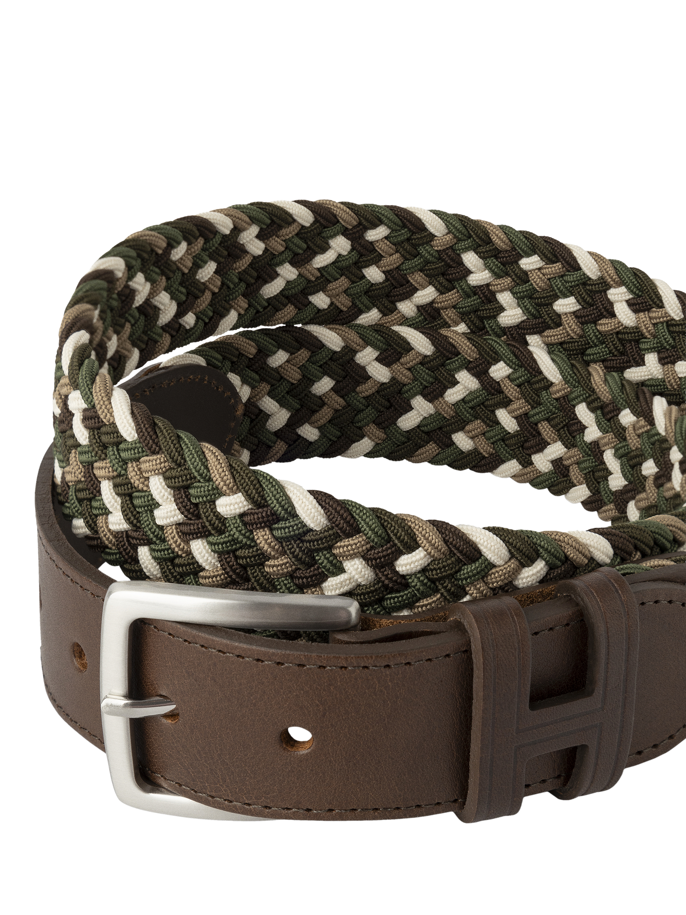 Product image 2 of 4, which shows Hackett London Multicolour Parachute Stretch Belt, Khaki Green, XL