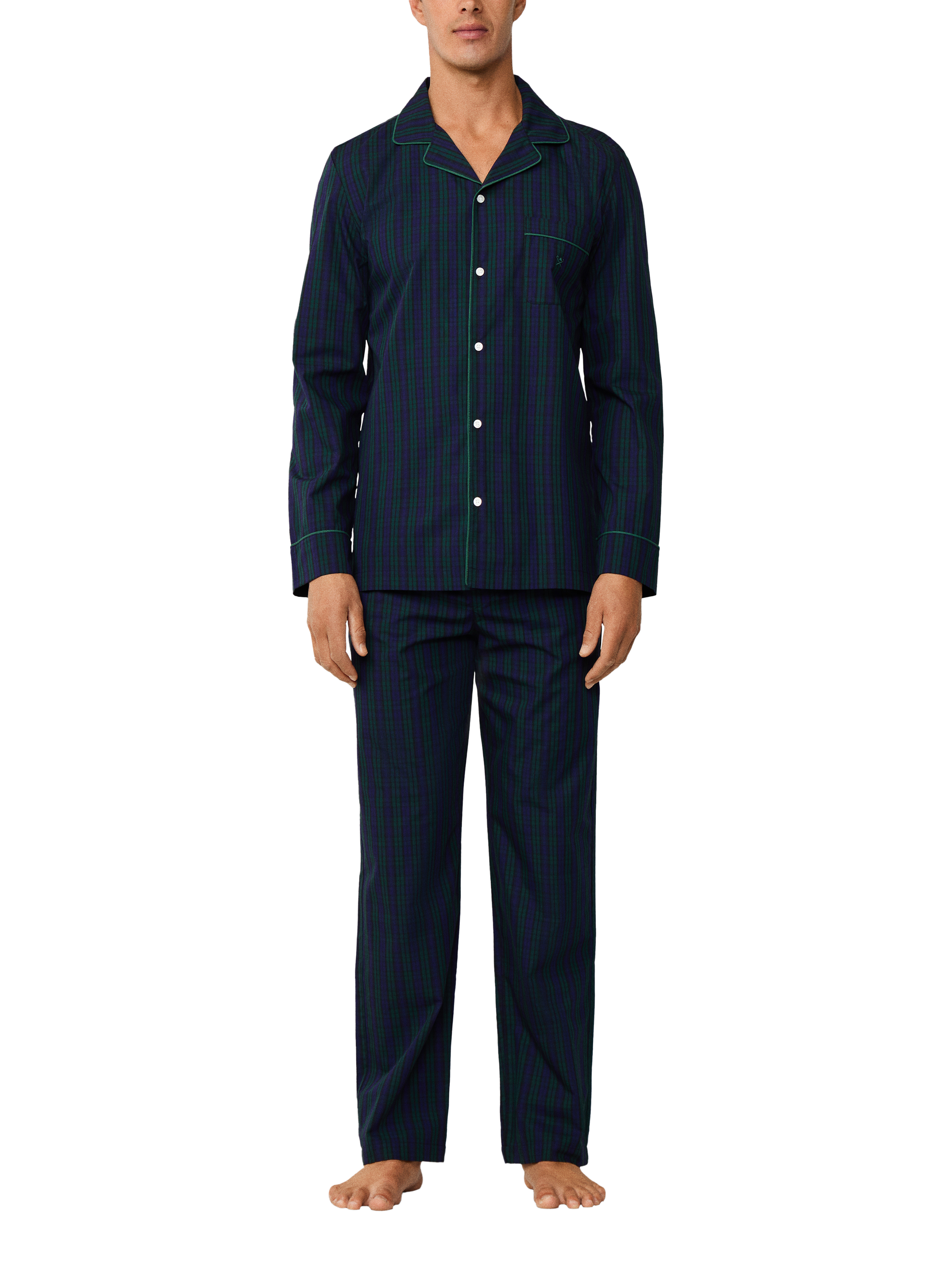 Product image 1 of 8, which shows Hackett London Cotton Tartan Pyjama Set, Blue Print, XXL