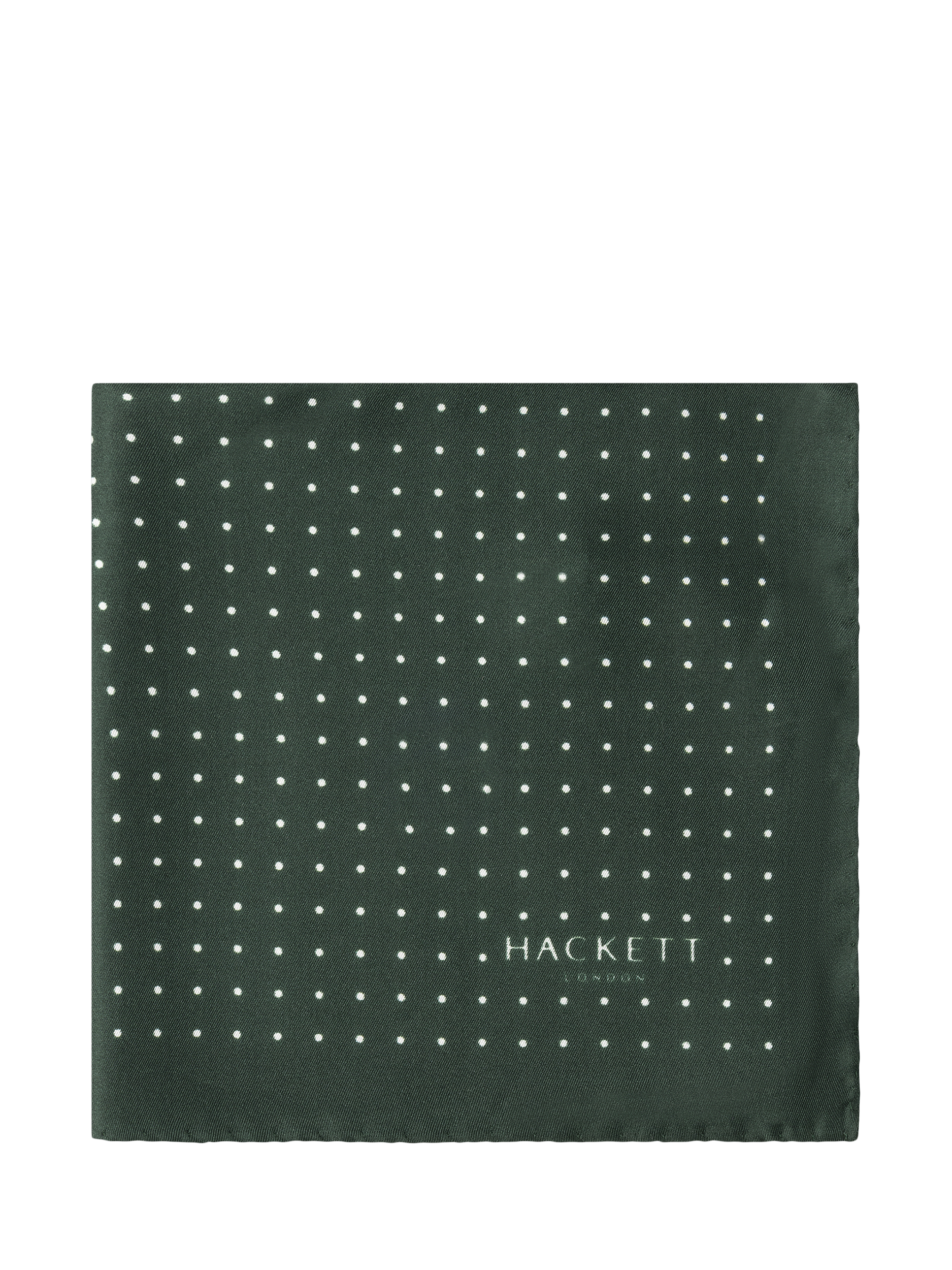 Product image 1 of 4, which shows Hackett London Mayfair Dot Silk Pocket Square, Hunter Green