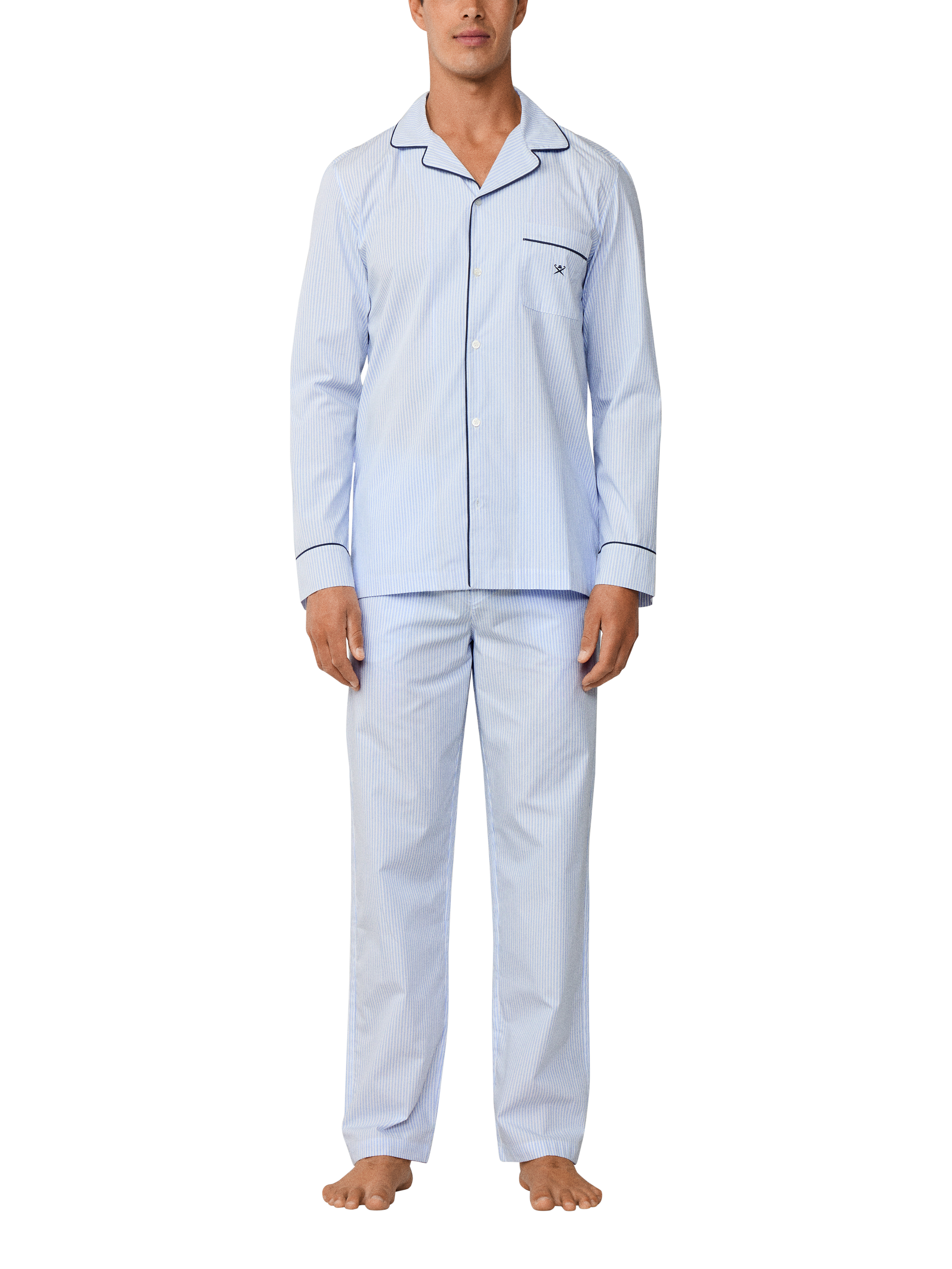 Product image 1 of 8, which shows Hackett London Cotton Stripe Pyjama Set, Sky Blue, L