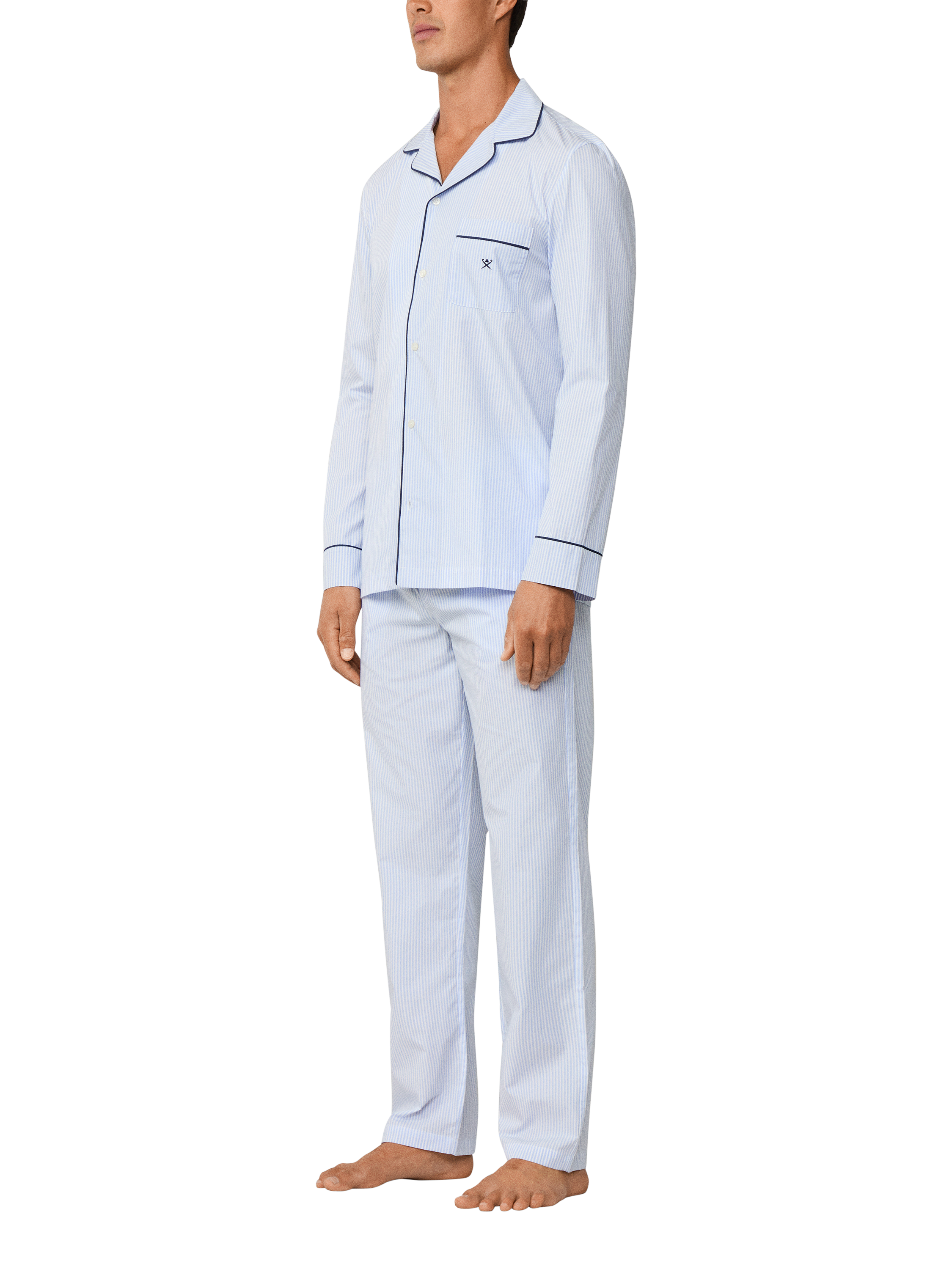 Product image 3 of 8, which shows Hackett London Cotton Stripe Pyjama Set, Sky Blue, L