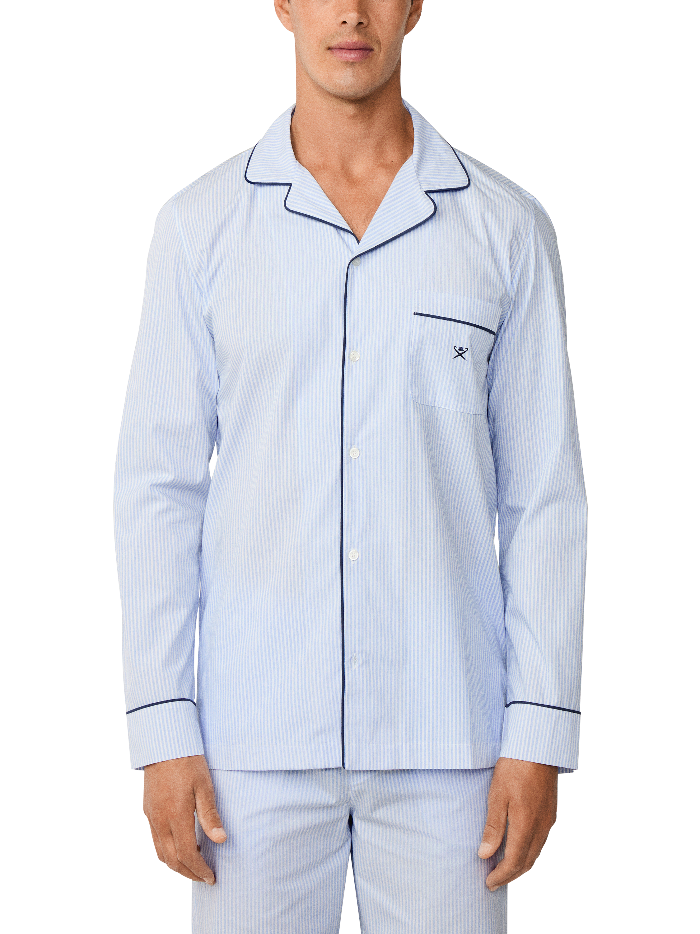 Product image 5 of 8, which shows Hackett London Cotton Stripe Pyjama Set, Sky Blue, L