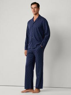 Hackett London Motif Print Cotton Blend Pyjama Set, Ink Blue, Ink Blue