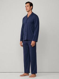 Hackett London Motif Print Cotton Blend Pyjama Set, Ink Blue - view 2, Ink Blue