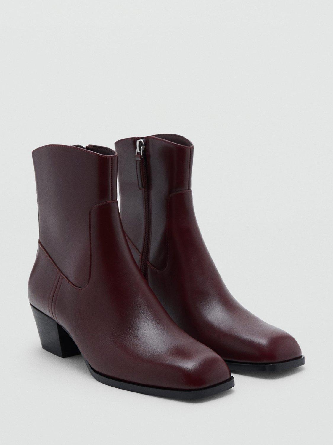 Product image 2 of 4, which shows Mango Cowe Leather Blend Ankle Boots, Dark Red, 7
