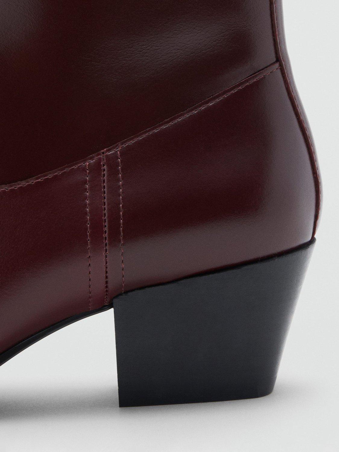 Product image 3 of 4, which shows Mango Cowe Leather Blend Ankle Boots, Dark Red, 7