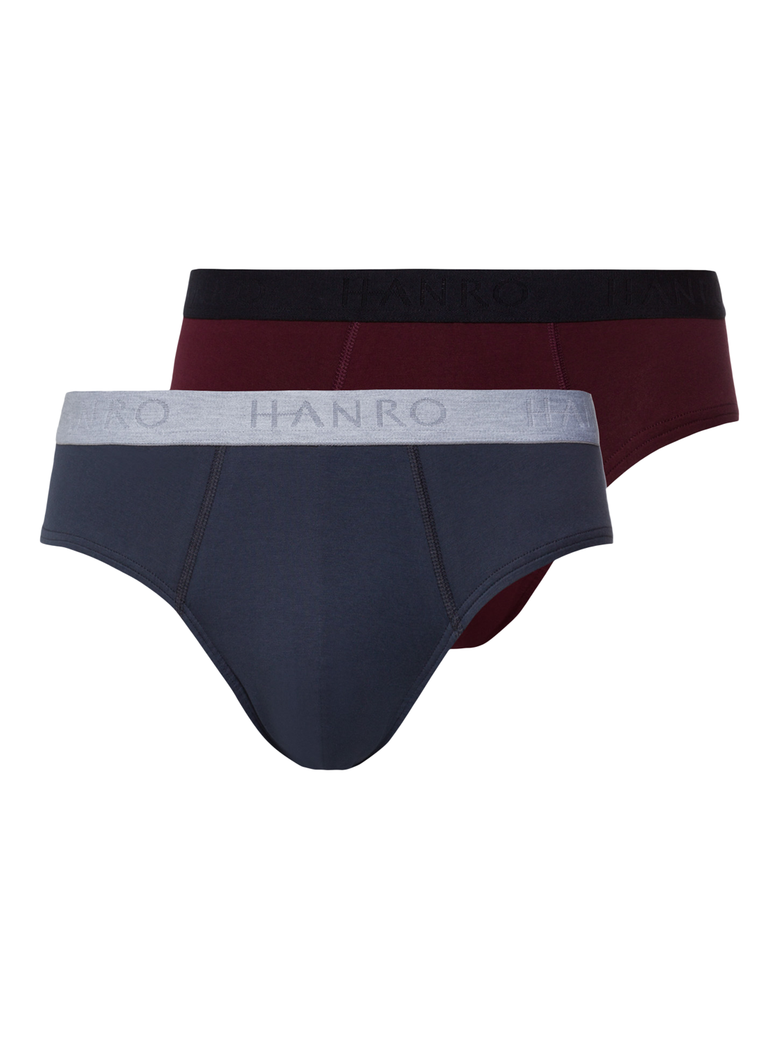 Product image 1 of 11, which shows Hanro Stretch Cotton Essentials Briefs, Pack of 2, Barolo/Blue, S