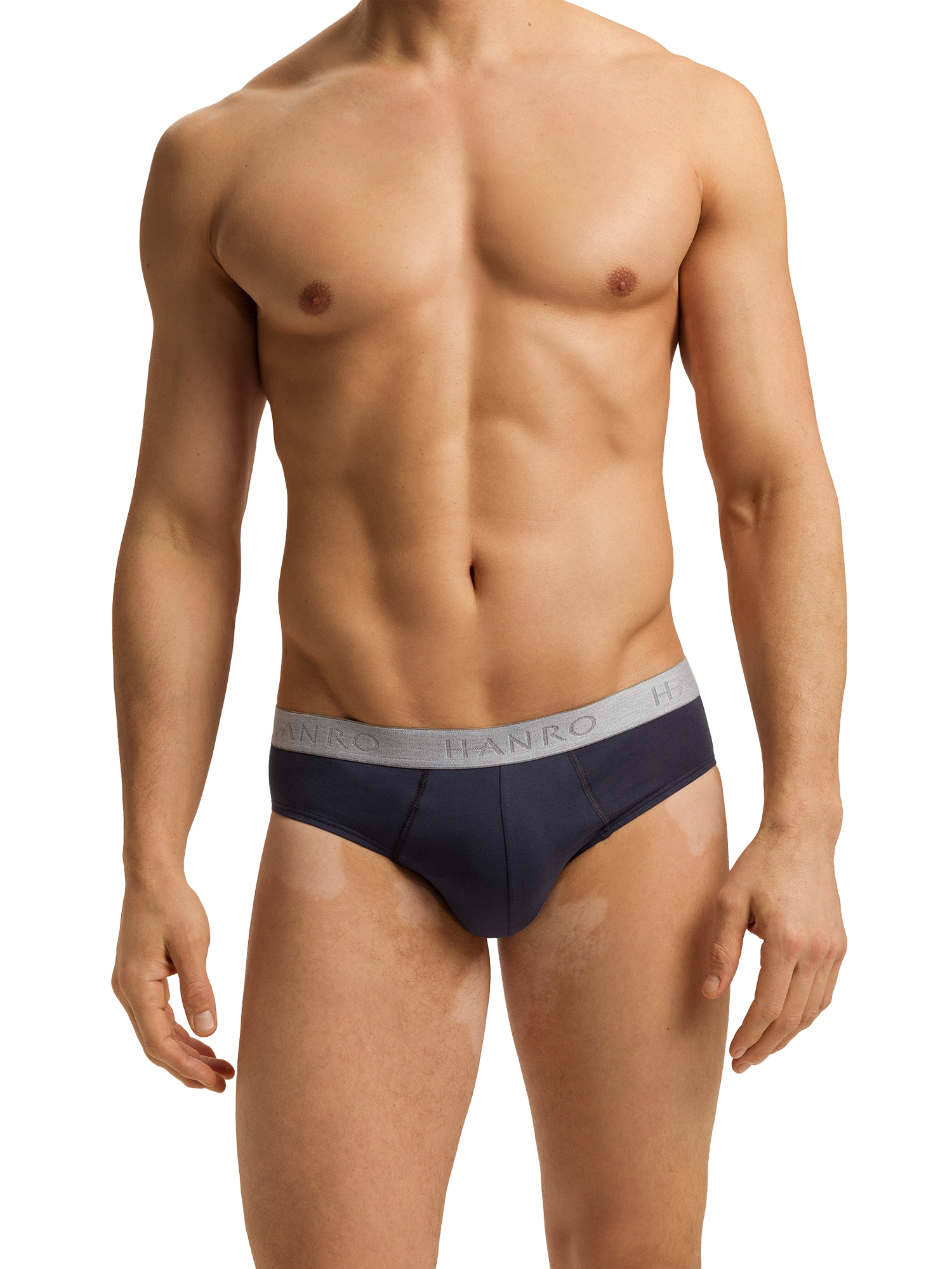 Product image 2 of 11, which shows Hanro Stretch Cotton Essentials Briefs, Pack of 2, Barolo/Blue, S