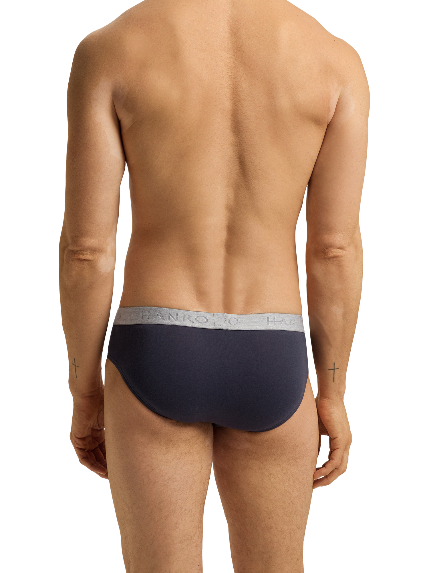 Product image 4 of 11, which shows Hanro Stretch Cotton Essentials Briefs, Pack of 2, Barolo/Blue, S