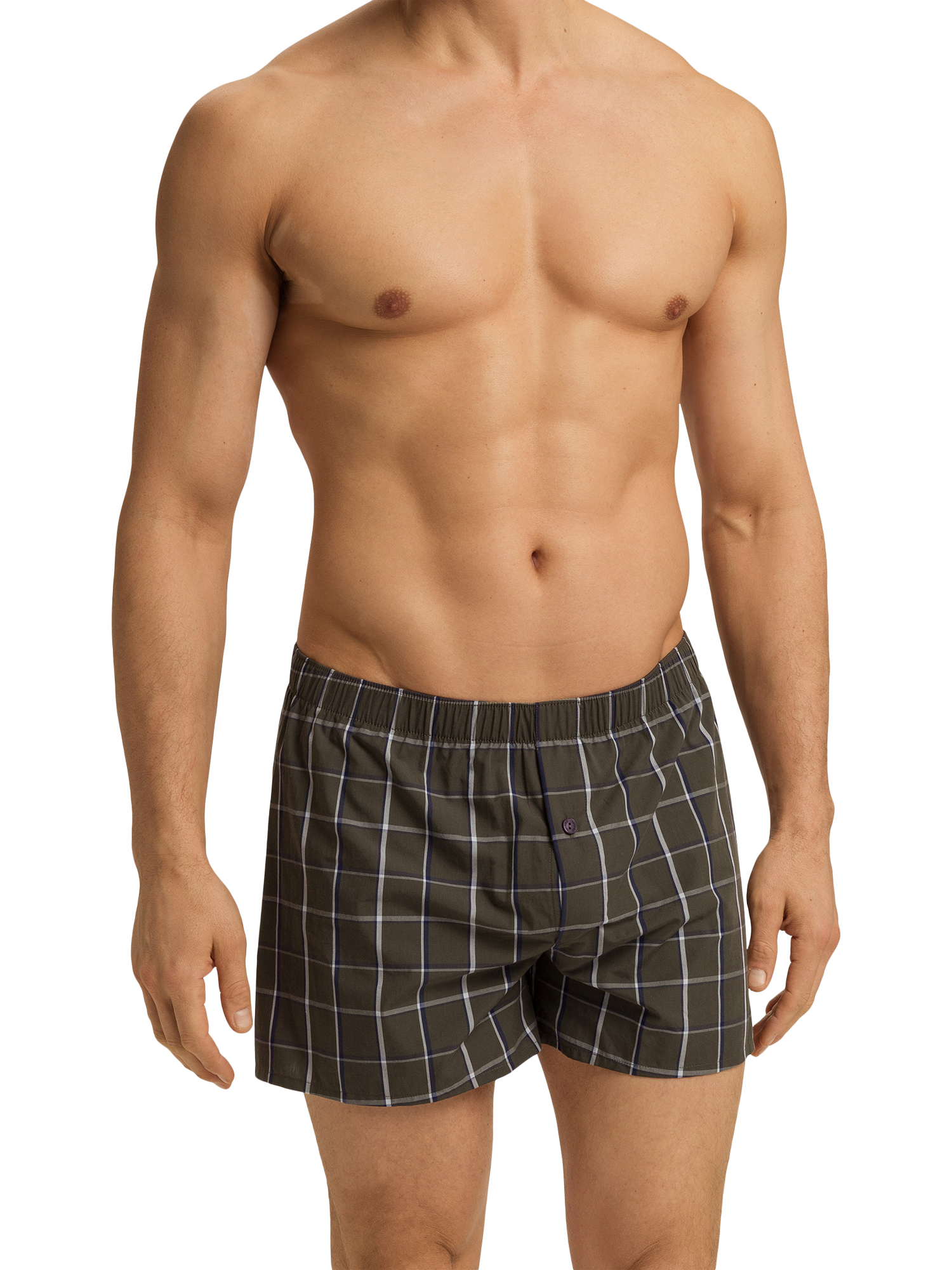 Product image 1 of 6, which shows Hanro Cotton Fancy Woven Boxers, Urban Check, S