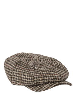 Hackett London Houndstooth Wool Blend Bakerboy Cap, Putty Beige