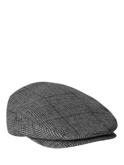 Hackett London Check Cotton Blend Flat Cap, Grey