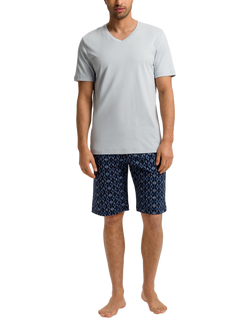 Hanro Cotton Night & Day Short Pyjama Set, Blue Diamonds, Blue Diamonds