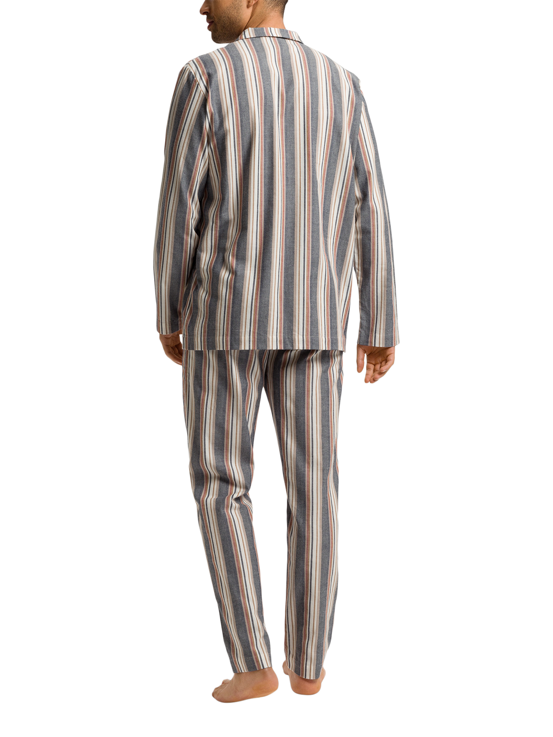 Product image 2 of 6, which shows Hanro Cotton Stripe Long Sleeve Pyjama Set, Redwood Stripe, S