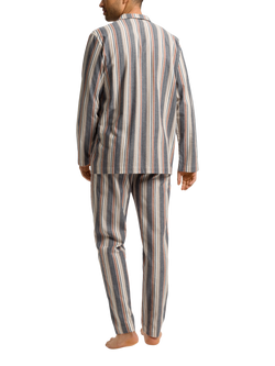 Hanro Cotton Stripe Long Sleeve Pyjama Set, Redwood Stripe - view 2, Redwood Stripe