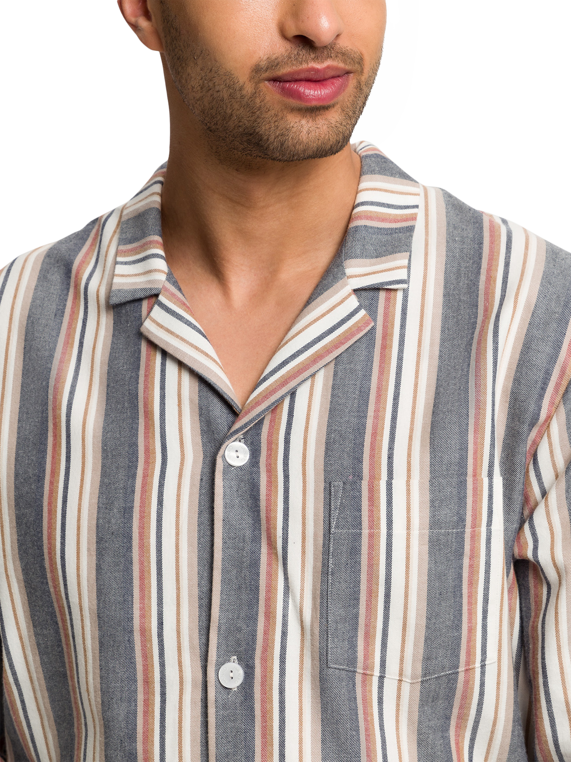 Product image 3 of 6, which shows Hanro Cotton Stripe Long Sleeve Pyjama Set, Redwood Stripe, S