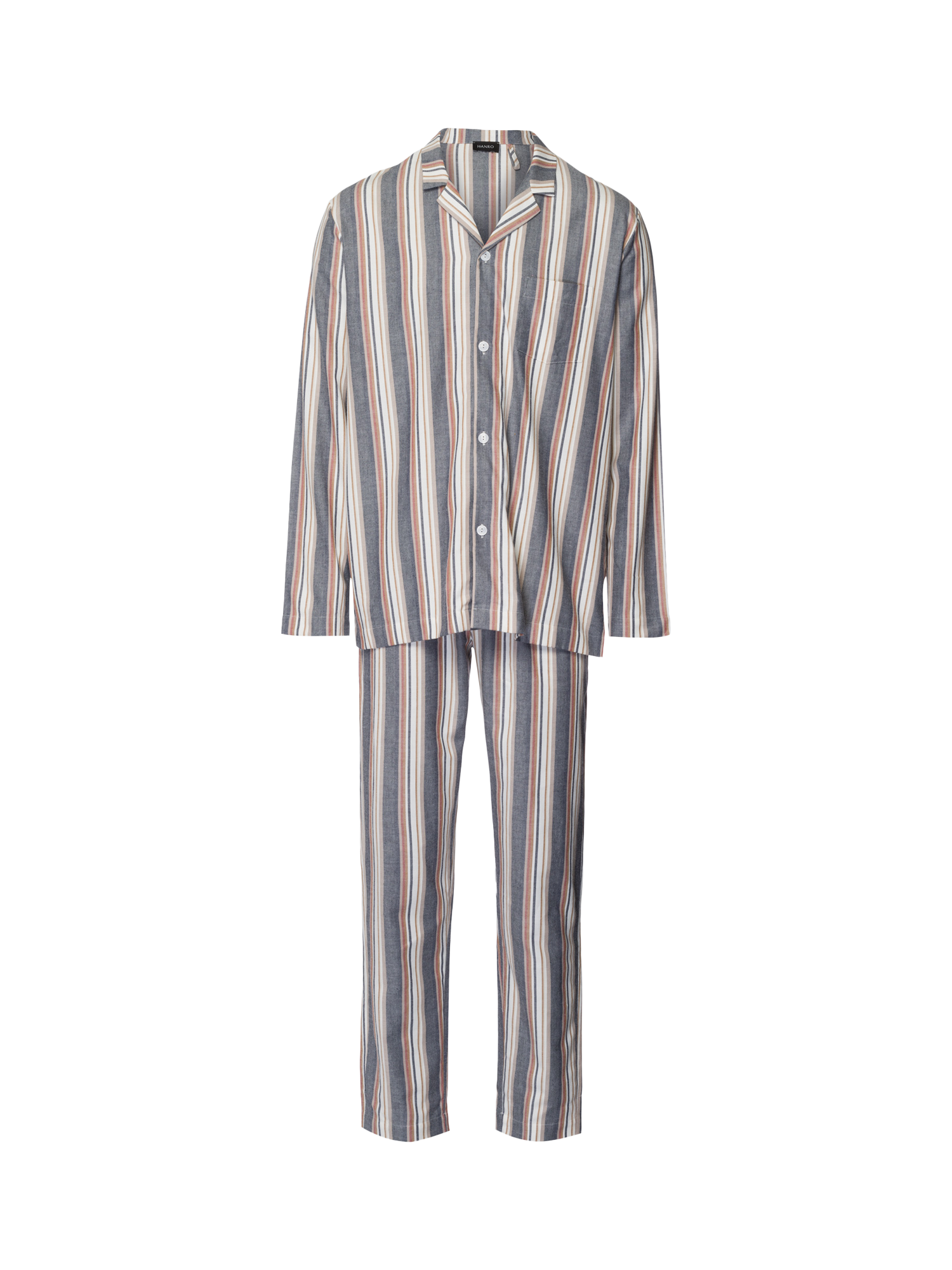 Product image 4 of 6, which shows Hanro Cotton Stripe Long Sleeve Pyjama Set, Redwood Stripe, S