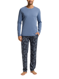 Hanro Cotton Blend Leaf Print Night & Day Pyjama Set, Aqua Ink Leaves