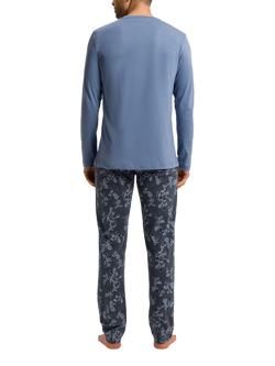 Hanro Cotton Blend Leaf Print Night & Day Pyjama Set - view 2, Aqua Ink Leaves