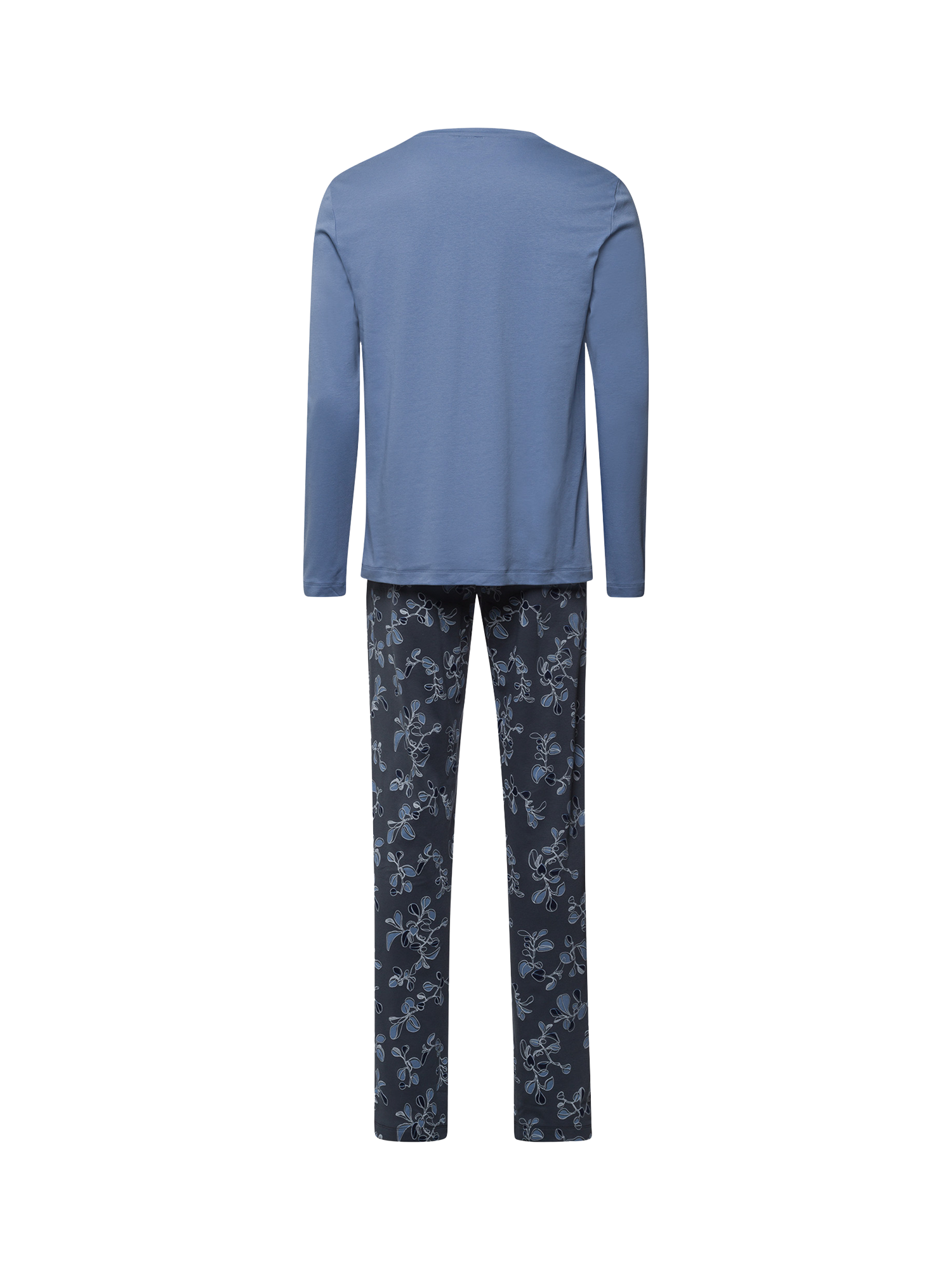 Product image 4 of 6, which shows Hanro Cotton Blend Leaf Print Night & Day Pyjama Set, Aqua Ink Leaves, S