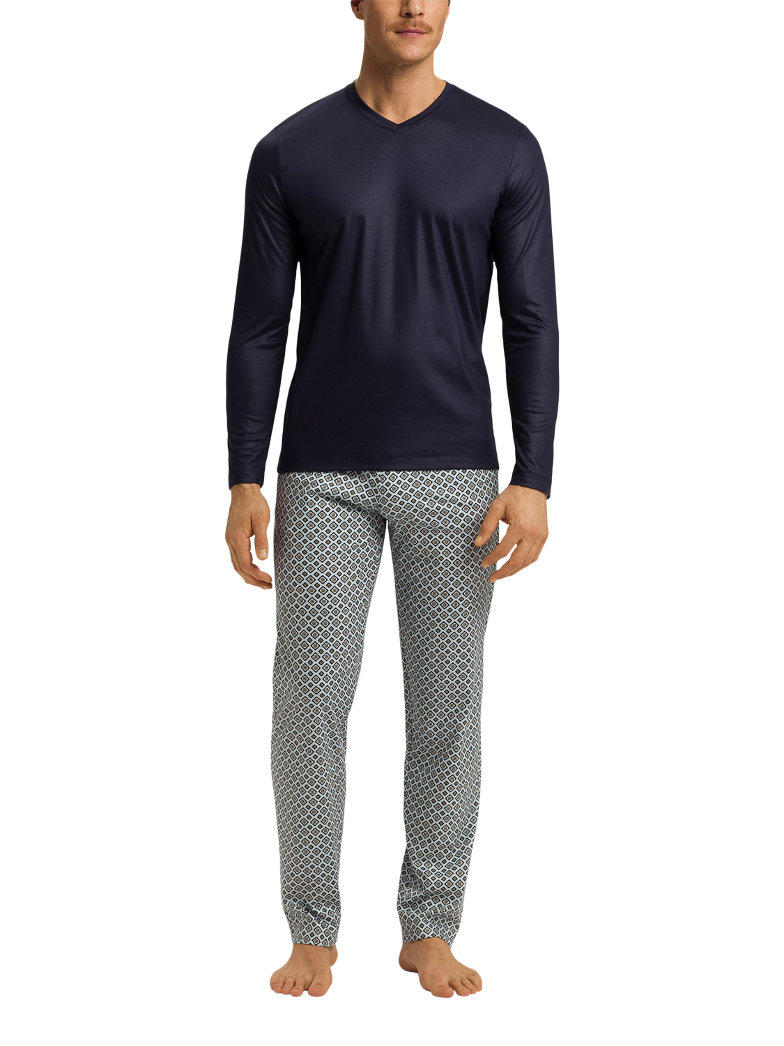 Product image 1 of 5, which shows Hanro Cotton Blend Geo Print Night & Day Pyjama Set, Grey Gems, S