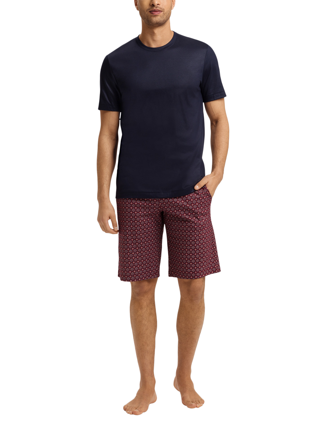 Product image 1 of 6, which shows Hanro Cotton Soft Jersey Short Pyjama Set, Red Gems Print, S