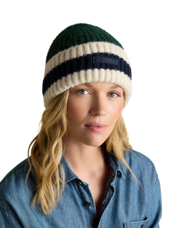 Joules Colour Block Beanie Hat, Green/Multi, Green/Multi
