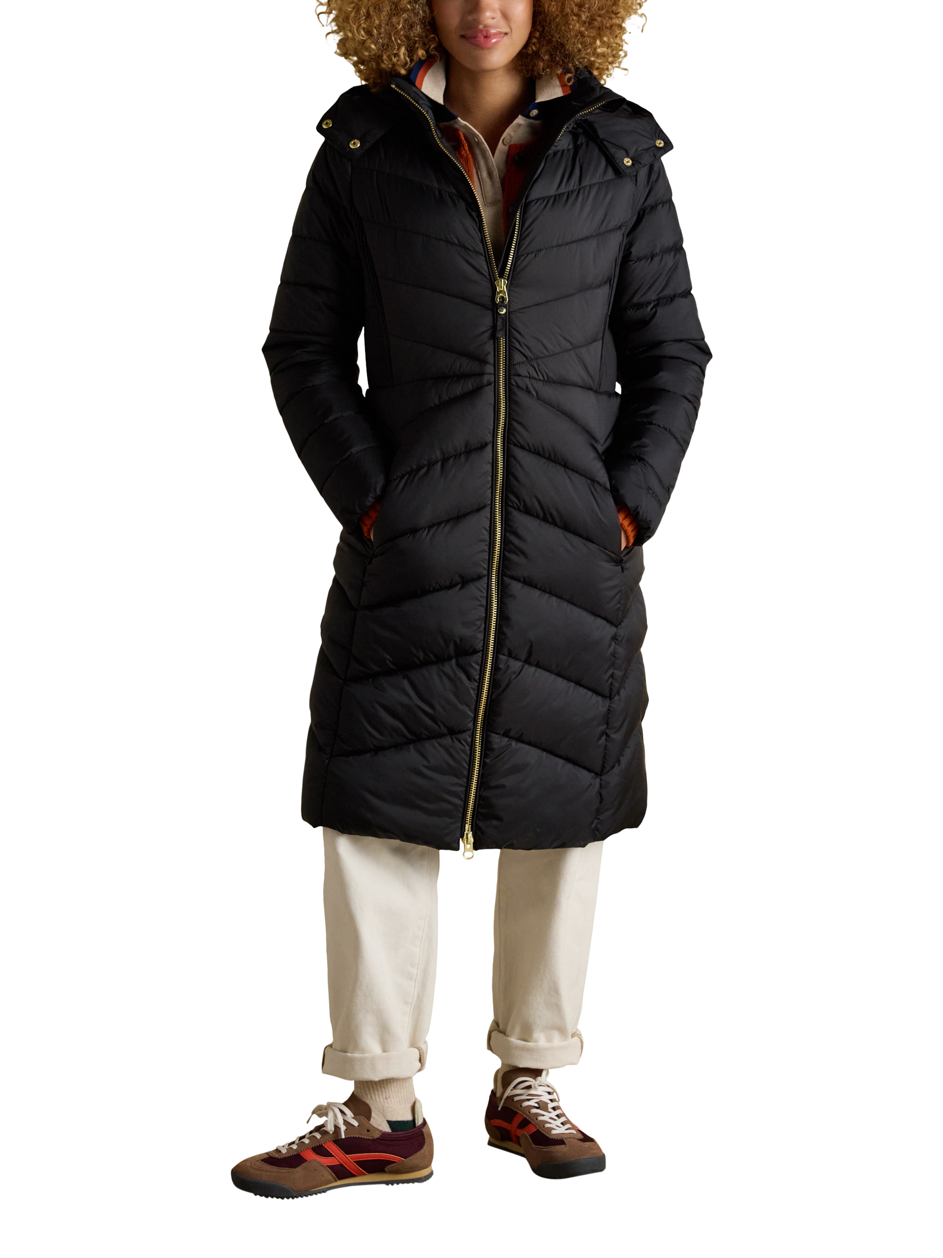 Product image 1 of 9, which shows Joules Longline Quilted Coat, Black, 6