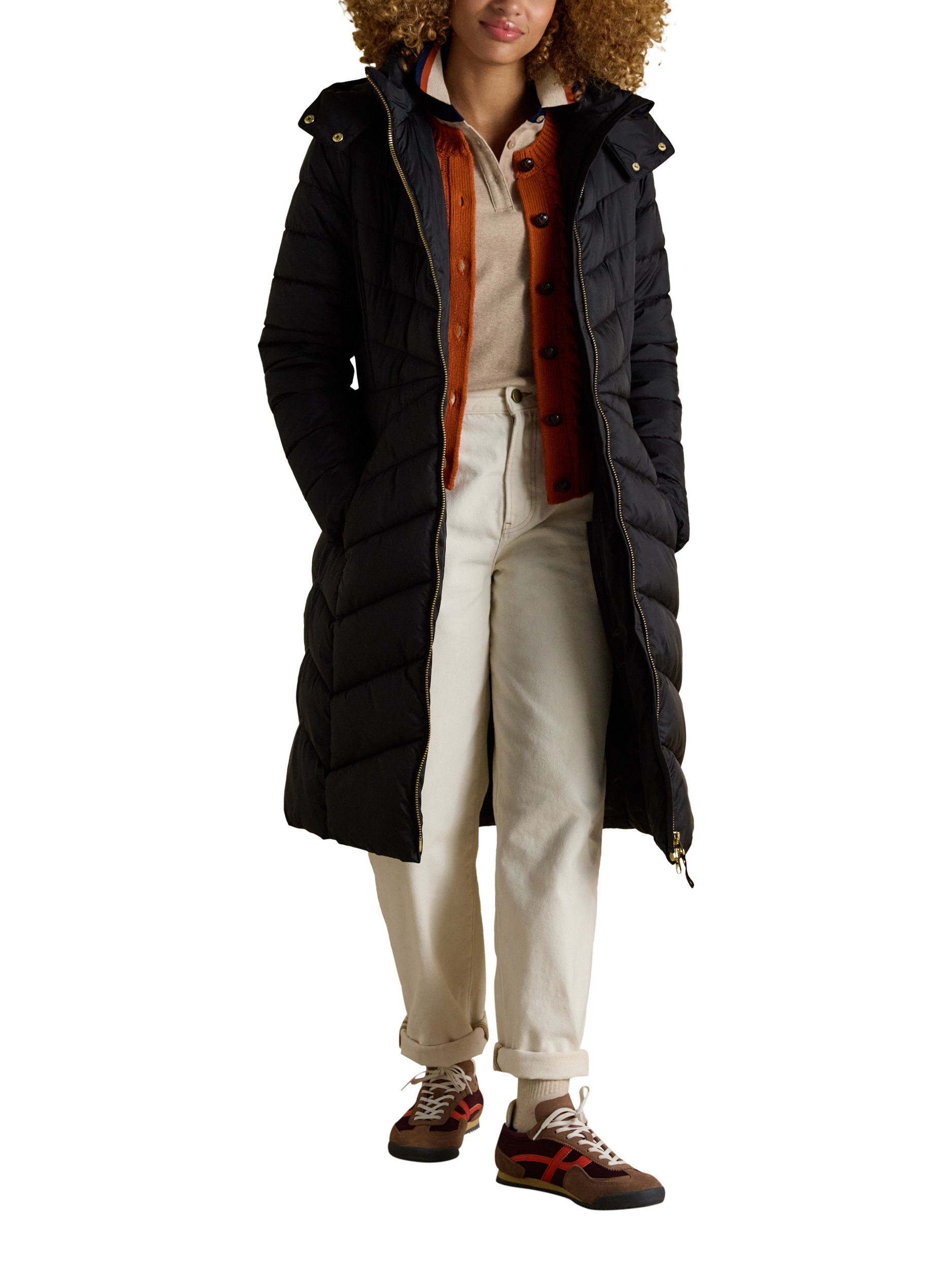 Product image 5 of 9, which shows Joules Longline Quilted Coat, Black, 6