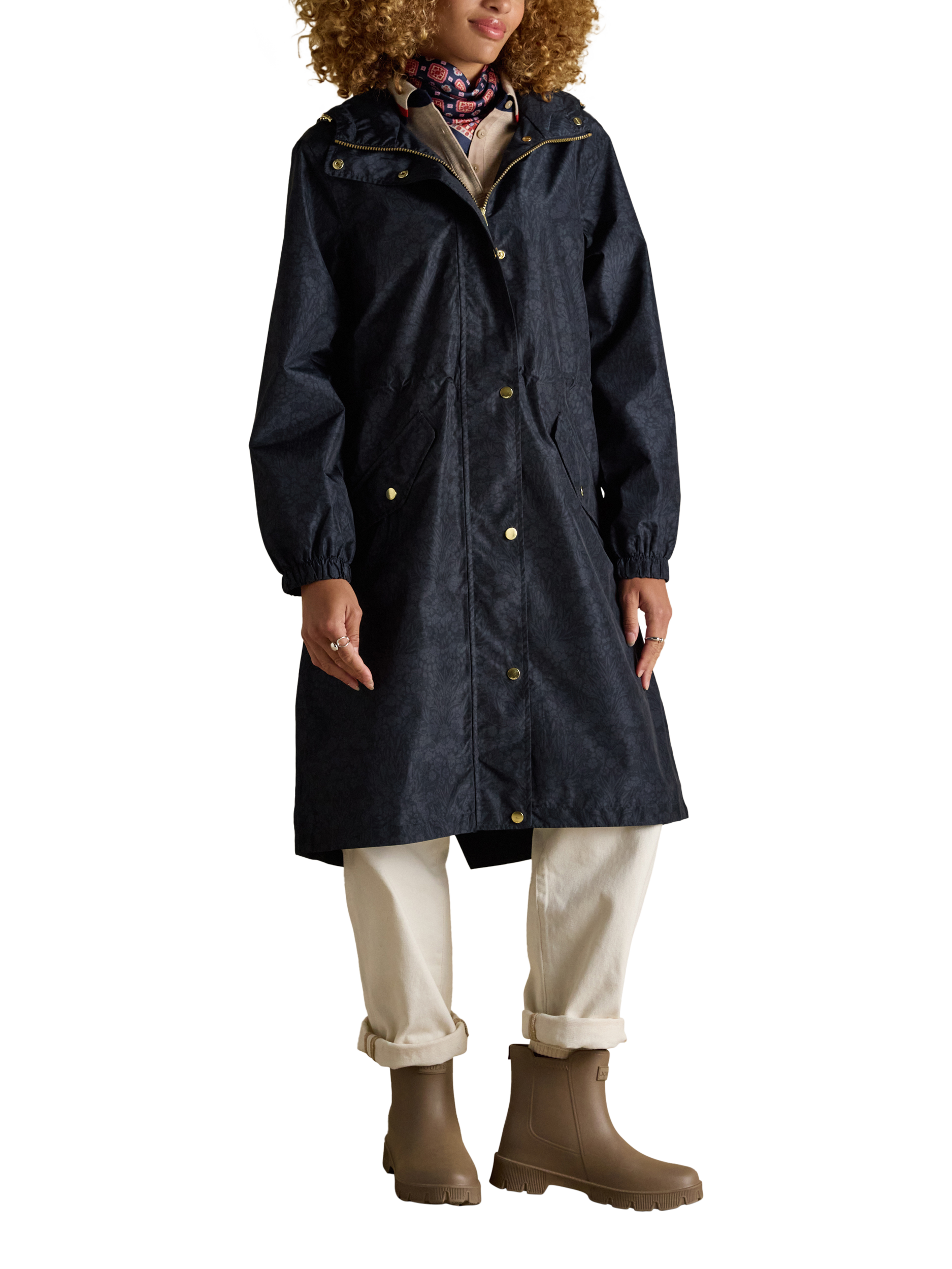 Product image 1 of 8, which shows Joules Holkham Floral Waterproof Raincoat, Navy, 6