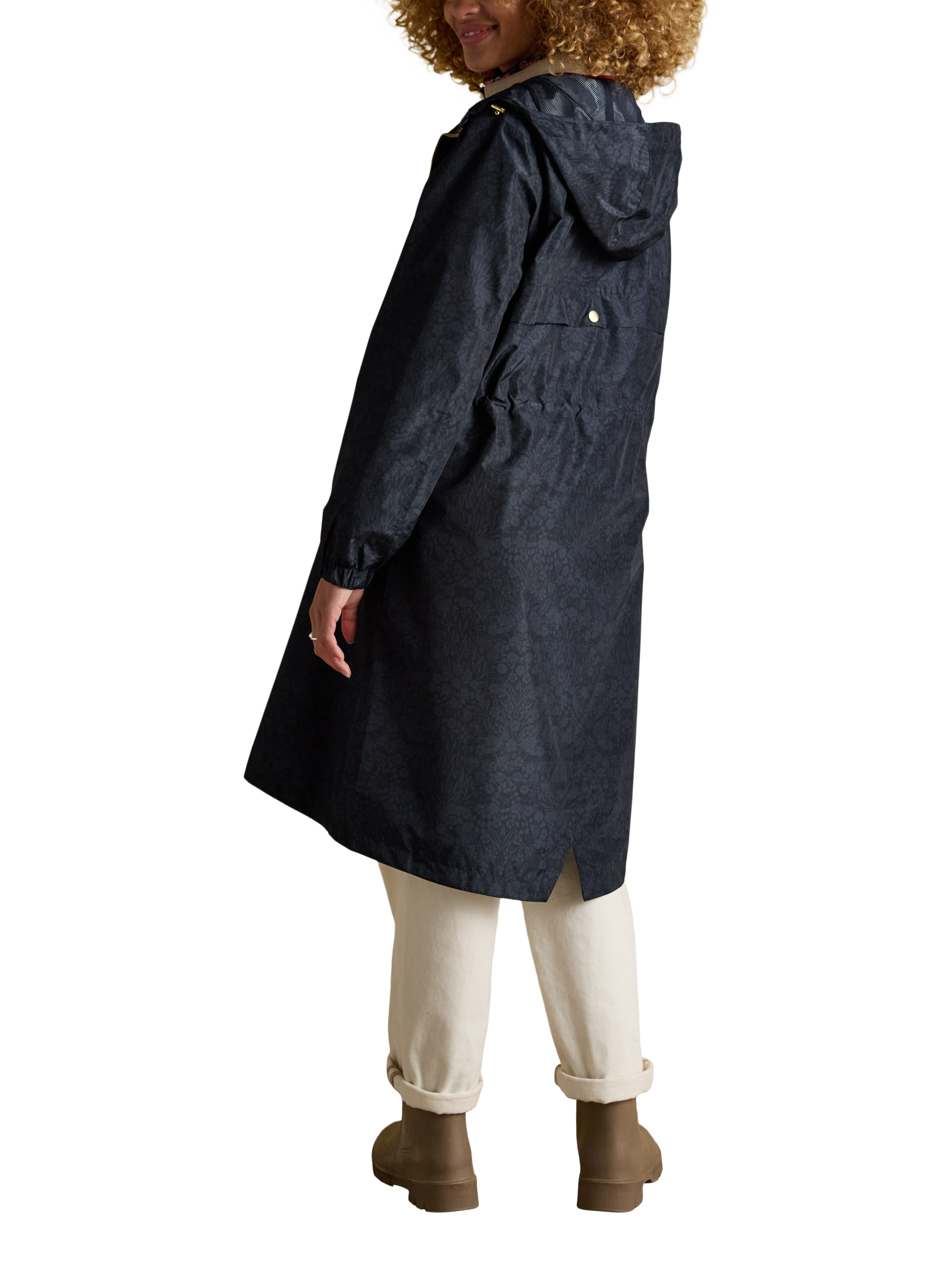 Product image 2 of 8, which shows Joules Holkham Floral Waterproof Raincoat, Navy, 6