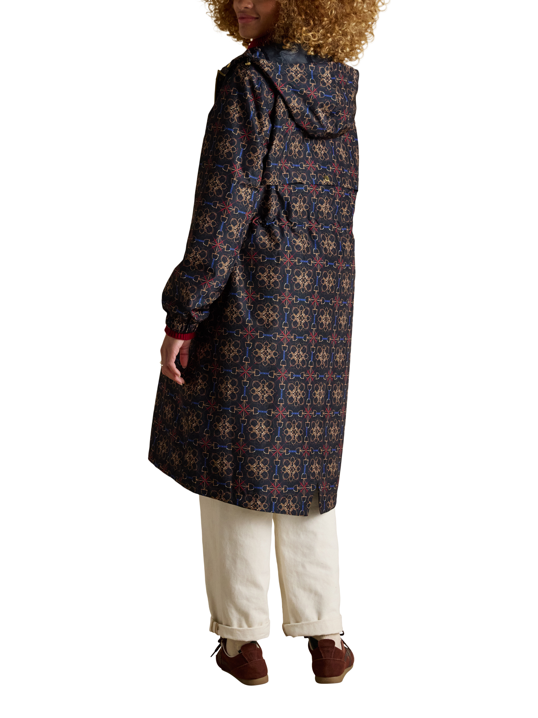 Product image 2 of 9, which shows Joules Holkham Horse Tack Waterproof Packable Raincoat, Navy/Multi, 6