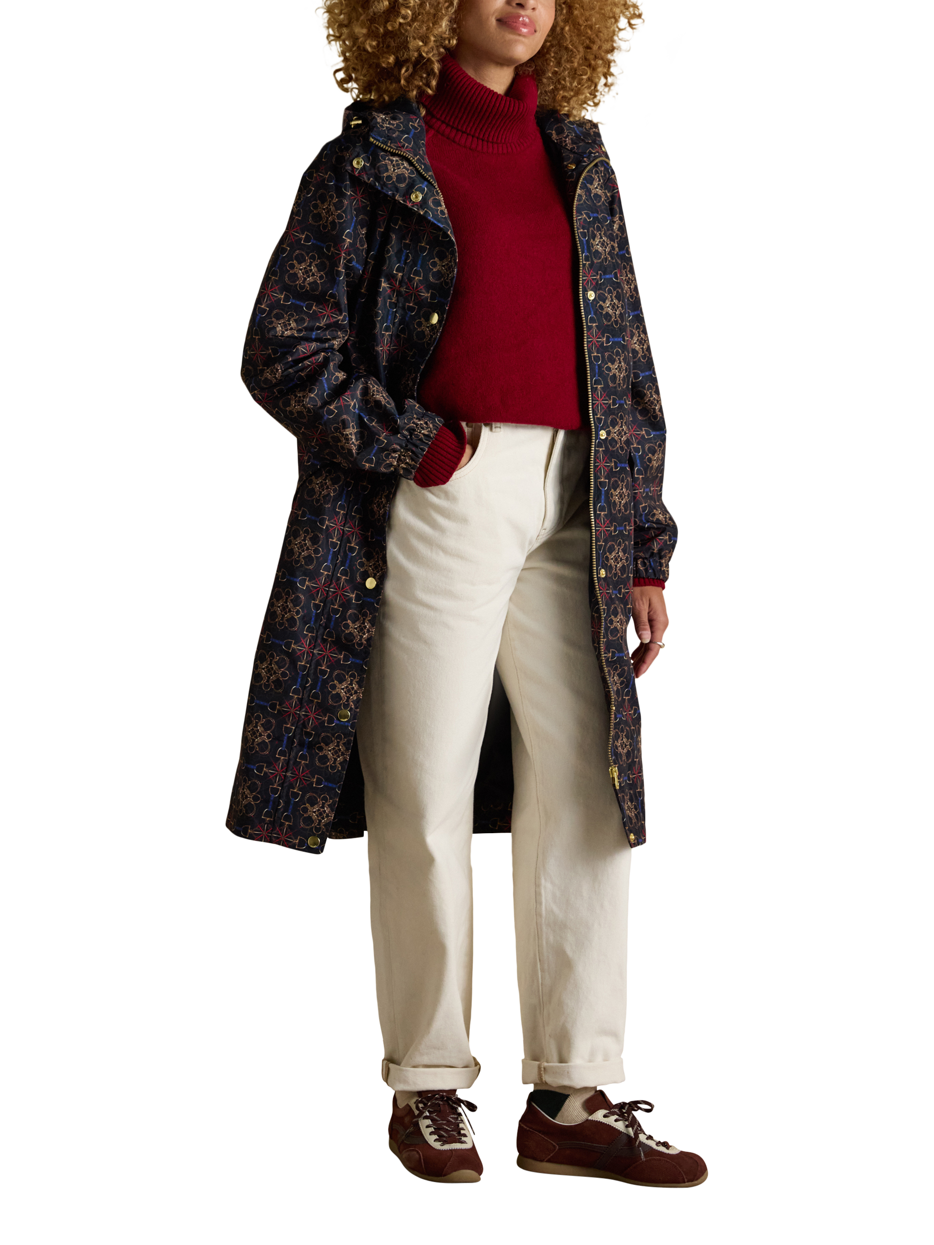 Product image 8 of 9, which shows Joules Holkham Horse Tack Waterproof Packable Raincoat, Navy/Multi, 6