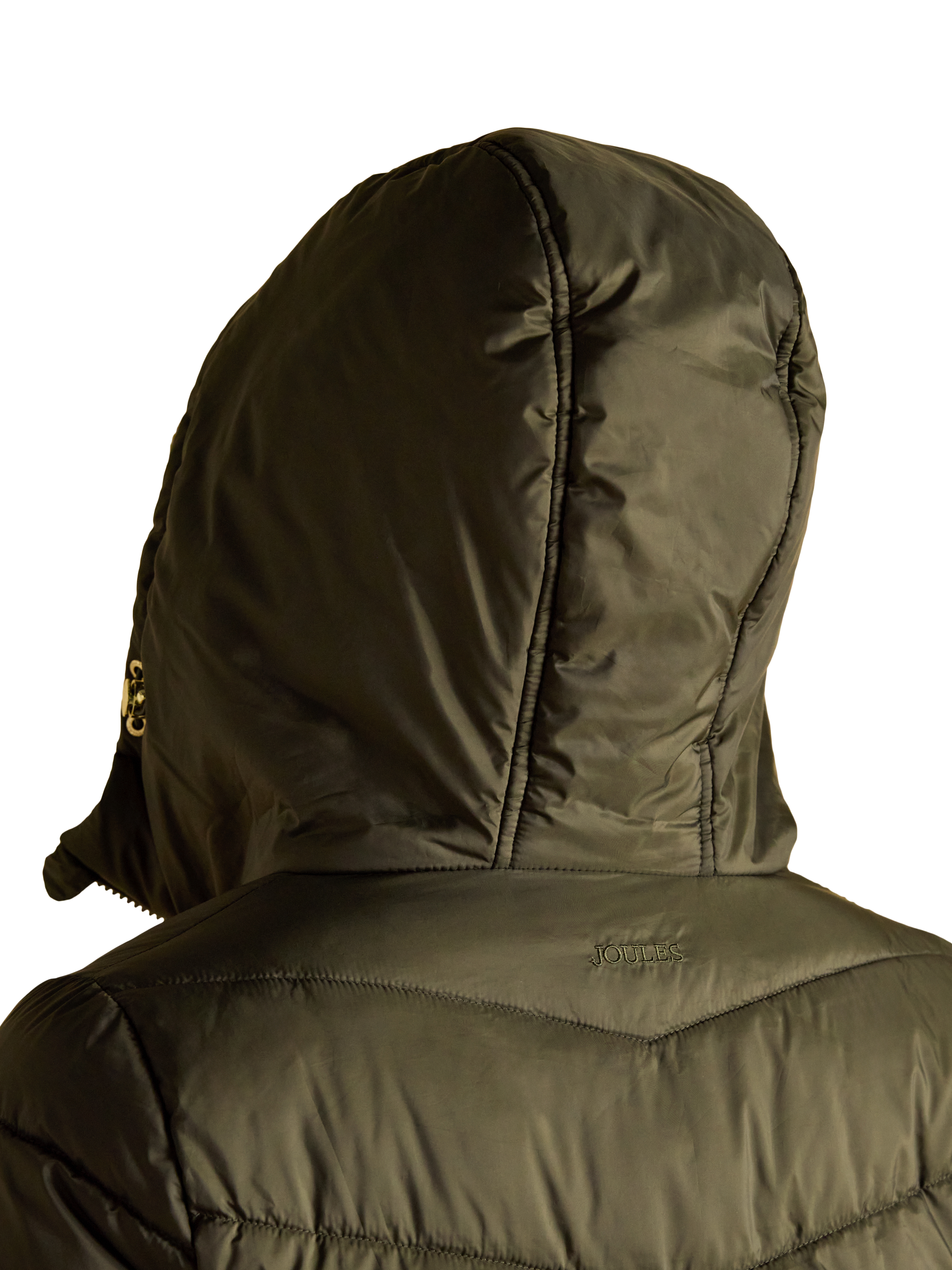 Product image 4 of 9, which shows Joules Moorsdale Long Line Quilted Jacket, Khaki, 6