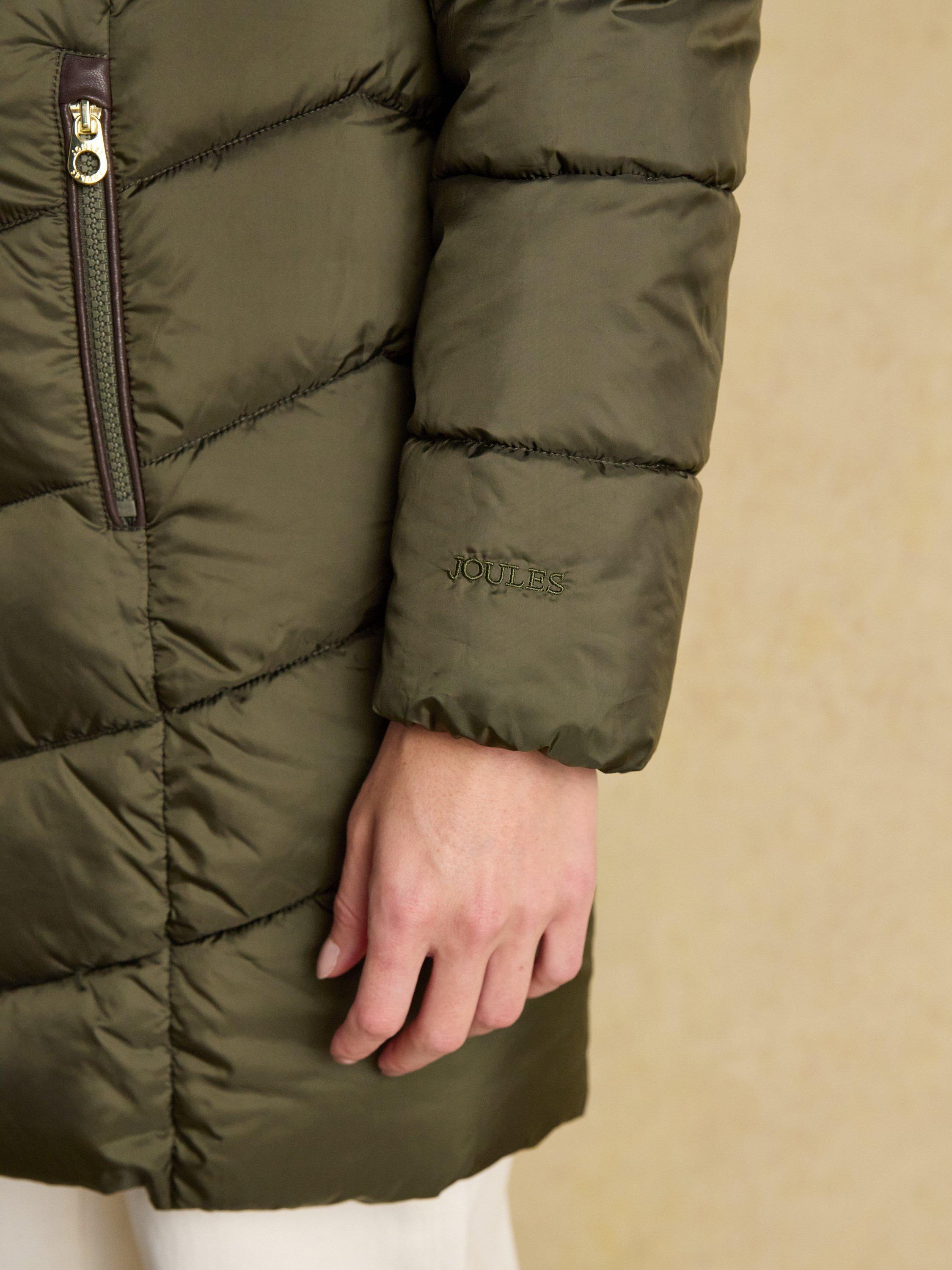 Product image 9 of 9, which shows Joules Moorsdale Long Line Quilted Jacket, Khaki, 6