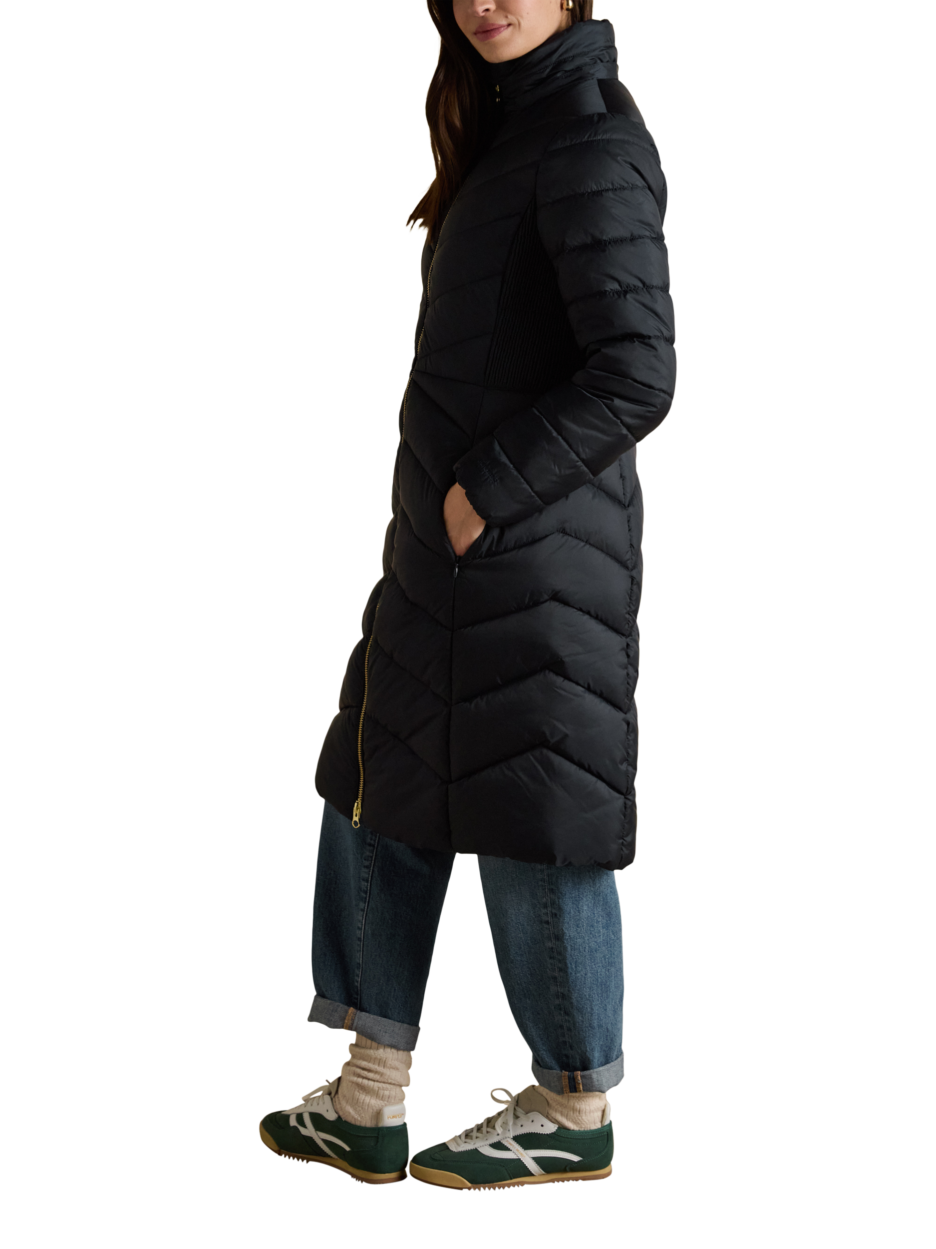 Product image 6 of 10, which shows Joules Longline Quilted Coat, Navy, 20