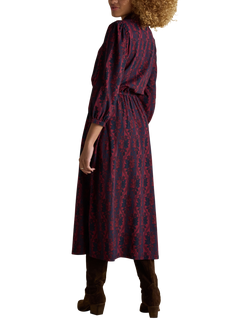 Joules Floral Mid Length Shirt Dress, Berry/Multi - view 2, Berry/Multi