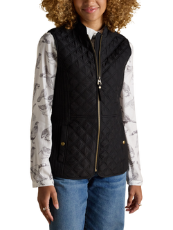 Joules Diamond Quilted Zipped Gilet, Black, Black