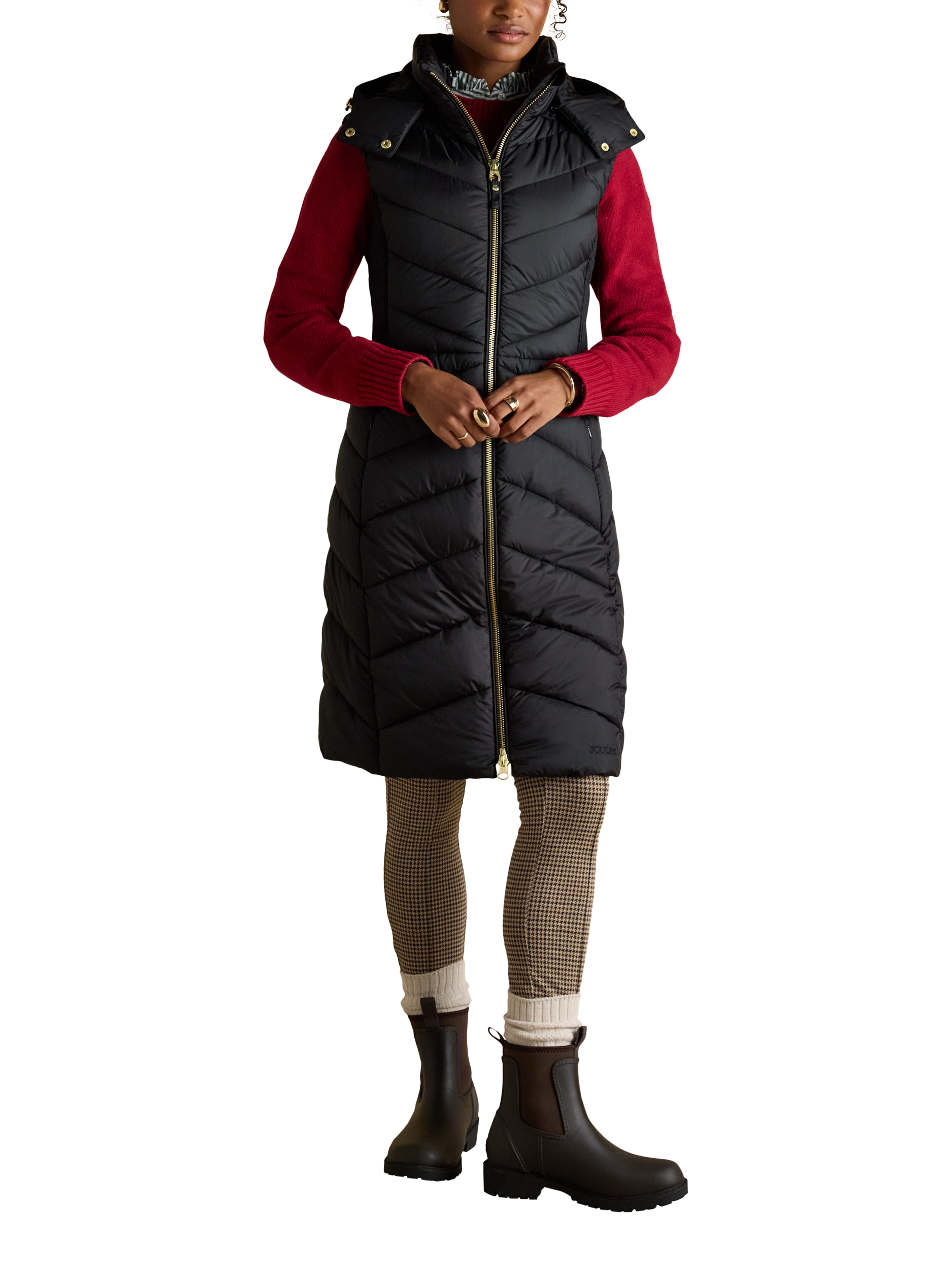 Product image 1 of 10, which shows Joules Longline Showerproof Padded Gilet, Black, 6