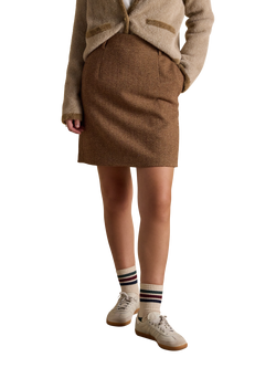 Joules Bramble Tweed Wool Blend Mini Skirt, Brown, Brown