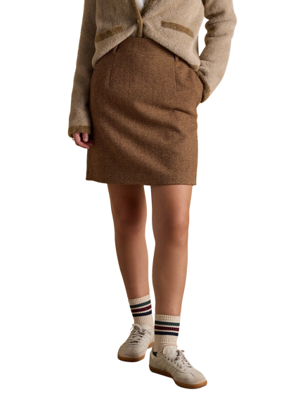 Joules Bramble Tweed Wool Blend Mini Skirt, Brown, Brown