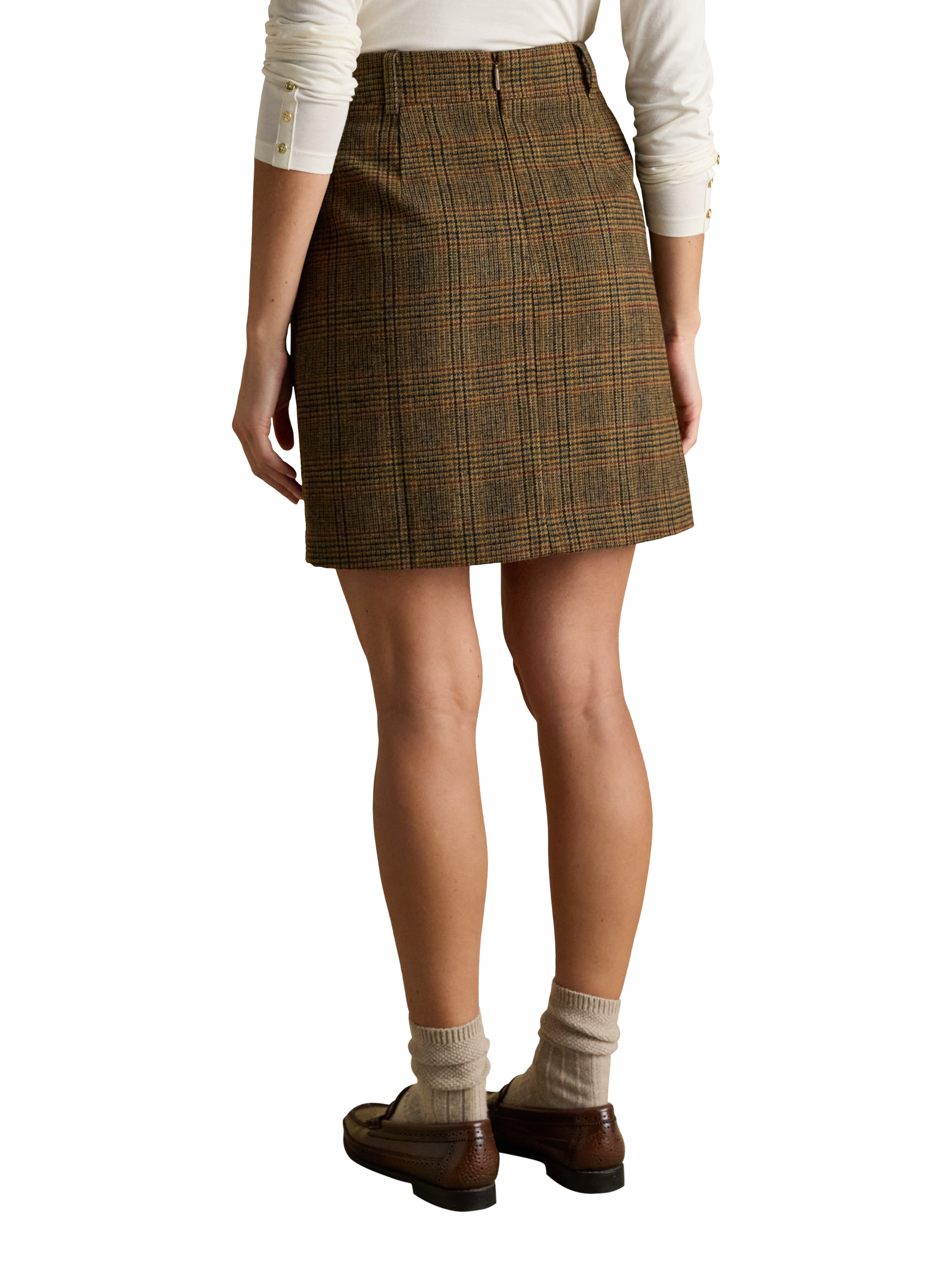 Product image 2 of 7, which shows Joules Bramble Check Tartan Tweed Mini Skirt, Multi, 6
