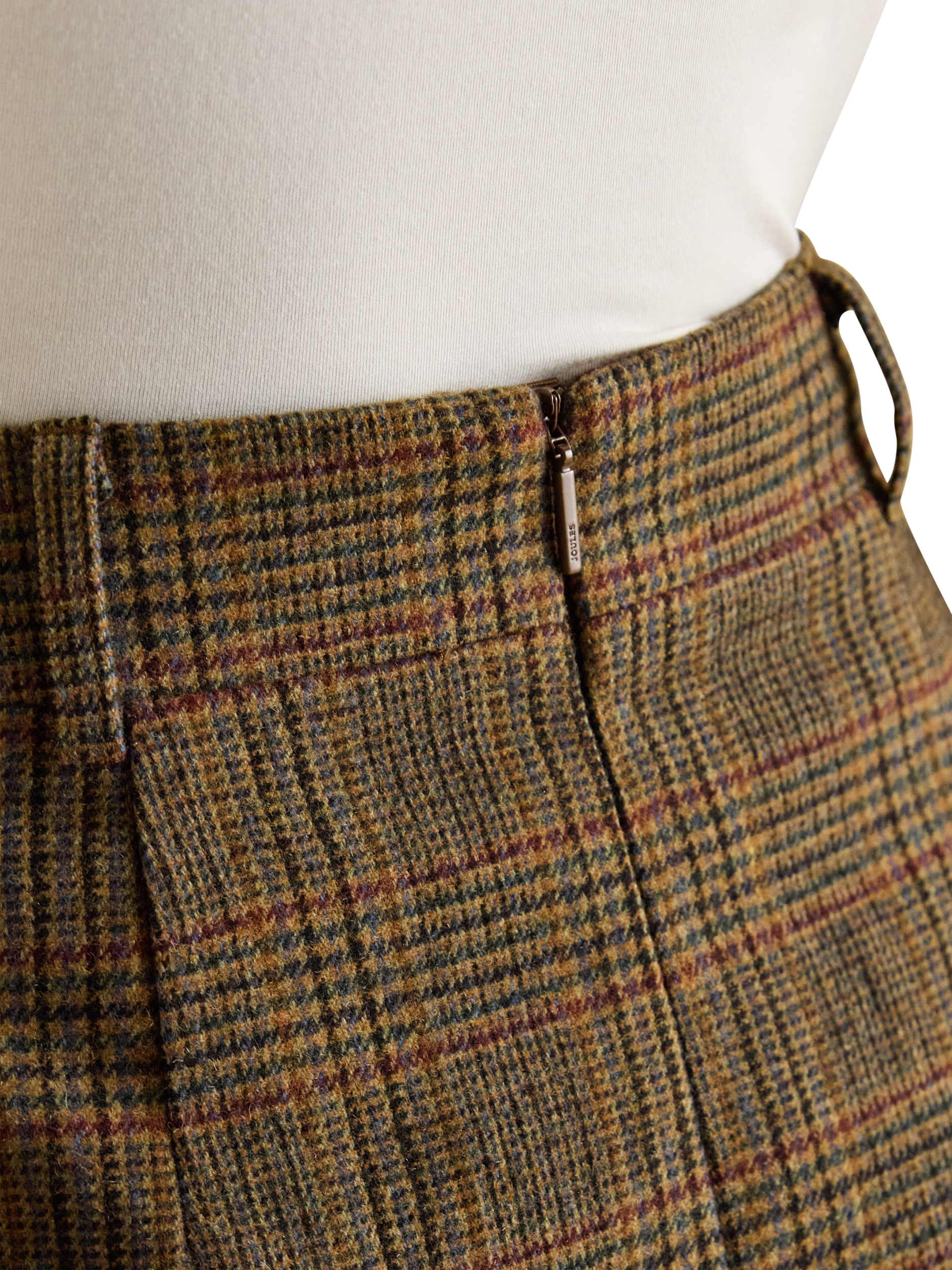 Product image 5 of 7, which shows Joules Bramble Check Tartan Tweed Mini Skirt, Multi, 6