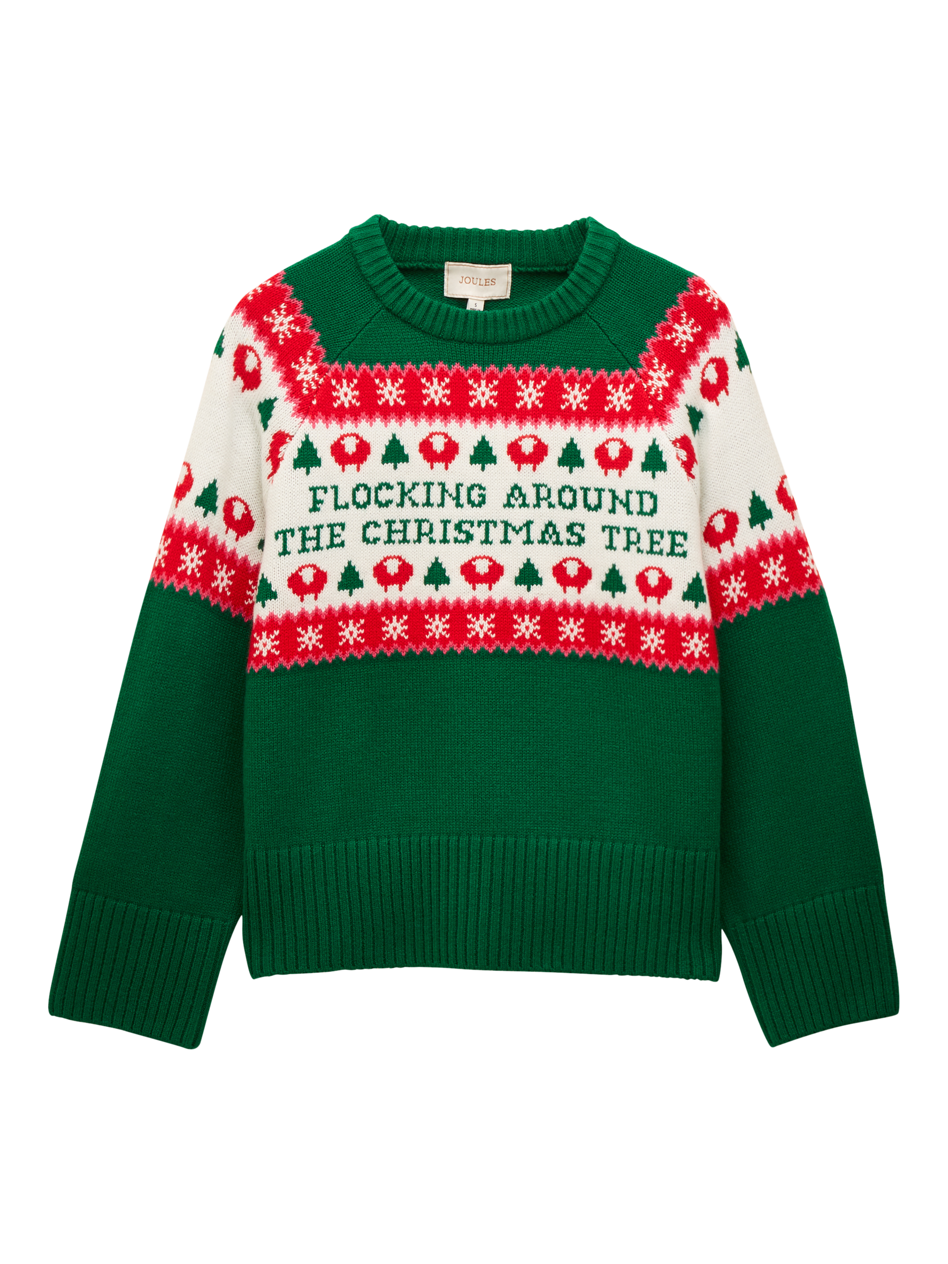 Product image 6 of 8, which shows Joules Sheep Fairisle Christmas Jumper, Green, M