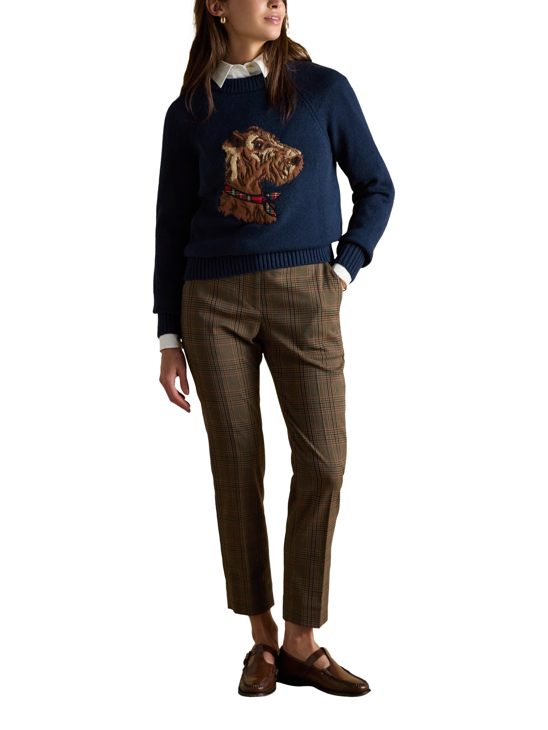 Product image 2 of 7, which shows Joules Knitted Dog Jumper, Navy, M