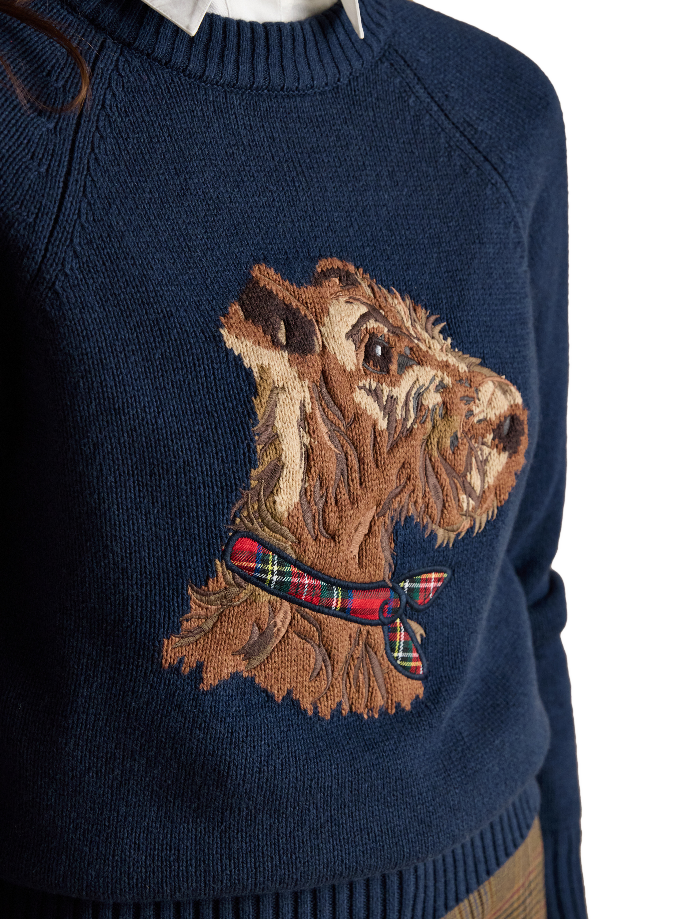 Product image 5 of 7, which shows Joules Knitted Dog Jumper, Navy, M