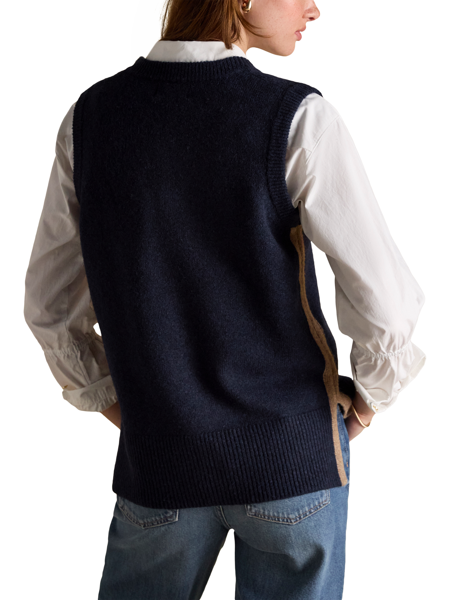 Product image 2 of 7, which shows Joules Knitted Holly Vest, Navy, XS